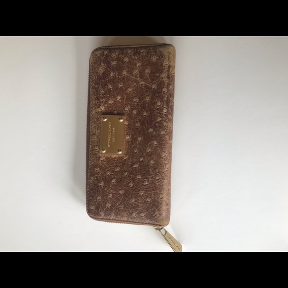 Michael Kors Handbags - Michael Kors distressed brown ostrich print wallet